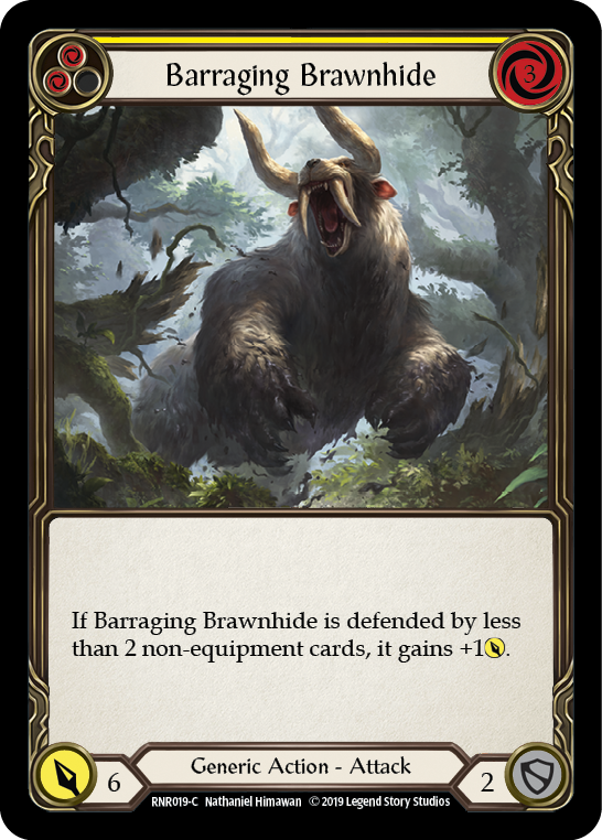 Barraging Brawnhide (Yellow) [RNR019-C] (Rhinar Hero Deck)  1st Edition Normal